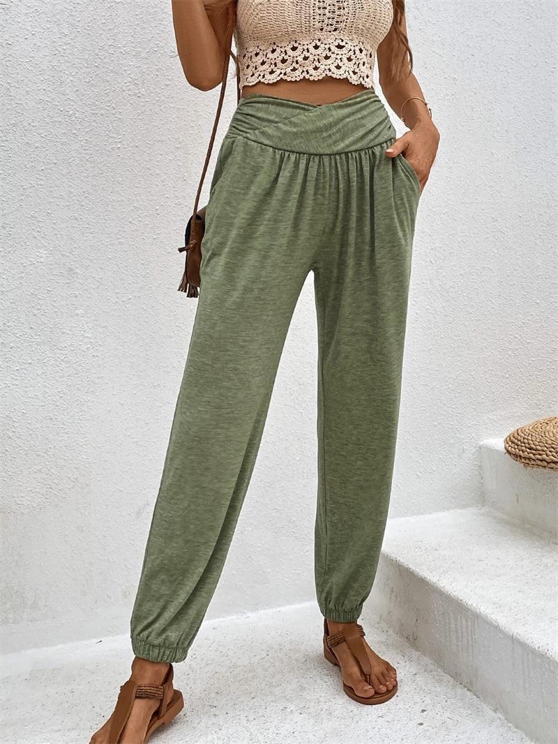 Damen lässige Freizeithose mit hohem Bund und bequemen Gummizug W&W Mode