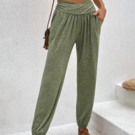 Damen lässige Freizeithose mit hohem Bund und bequemen Gummizug WW