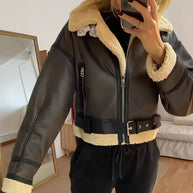 Damen robuste und stylische Lederjacke mit Innenfutter WW