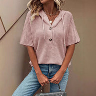 Damen lässige Kapuzenbluse mit Knopfverschlüssen