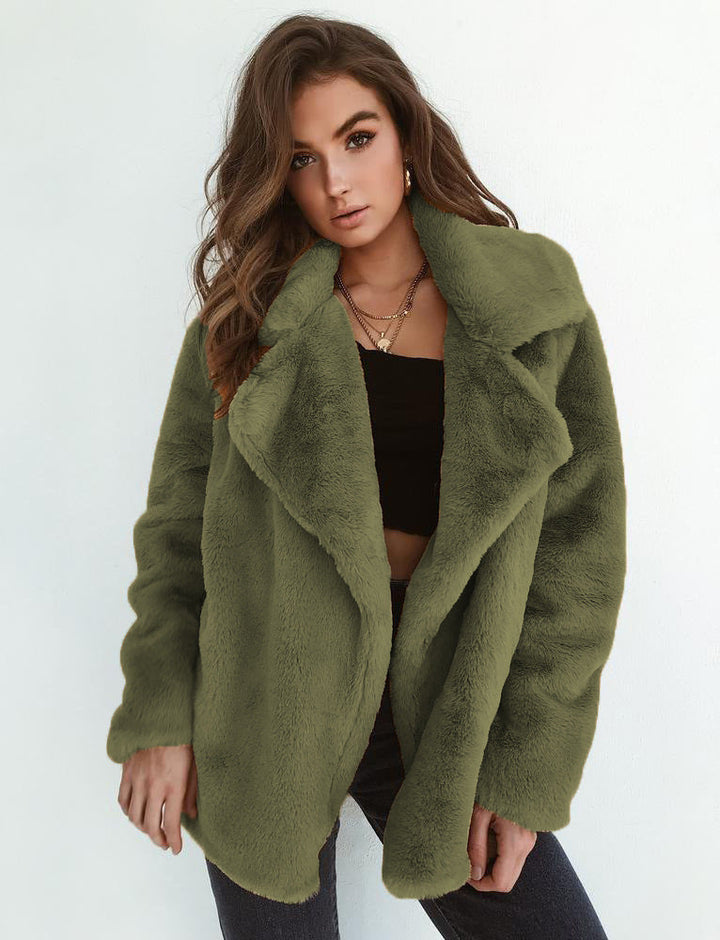 Damen elegante Fake-Fur Jacke mit weichem Kragen und lässigem Schnitt W&W Mode