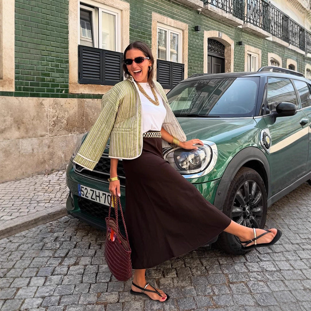 Damen leichte Steppjacke mit modischem Streifenmuster WW