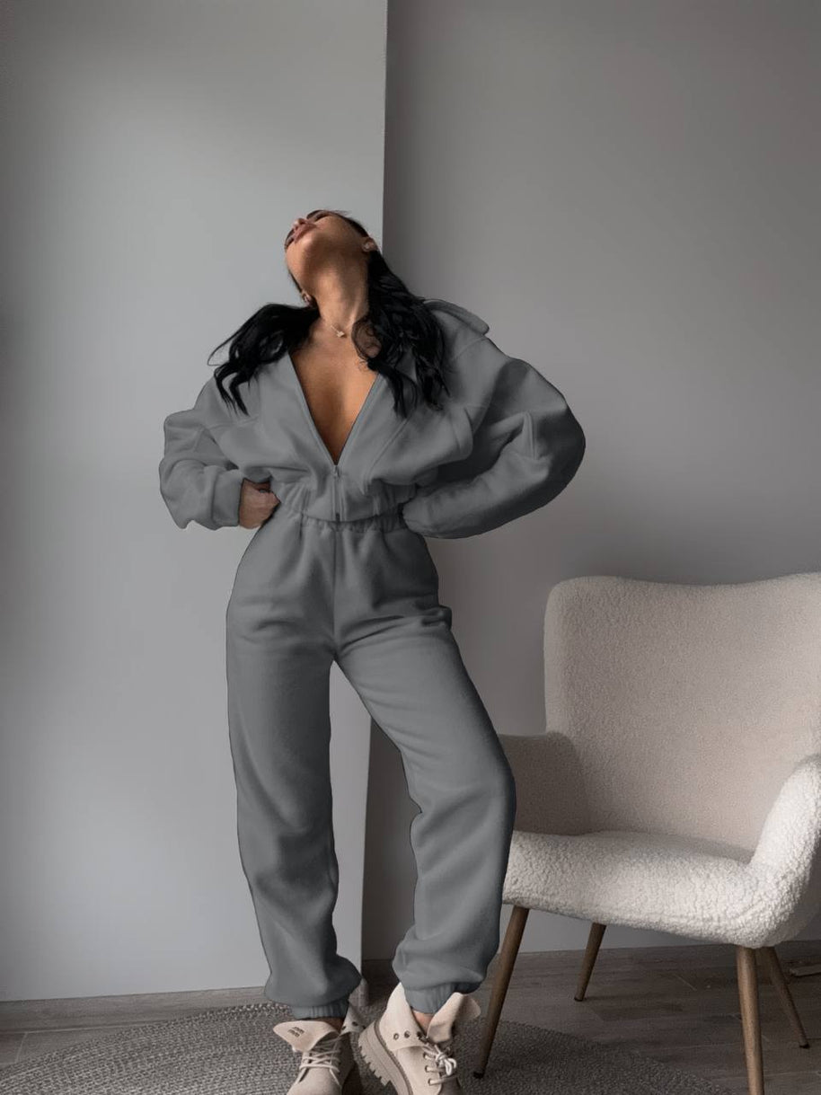 Damen bequemer und modischer Jumpsuit mit tiefem V-Ausschnitt WW