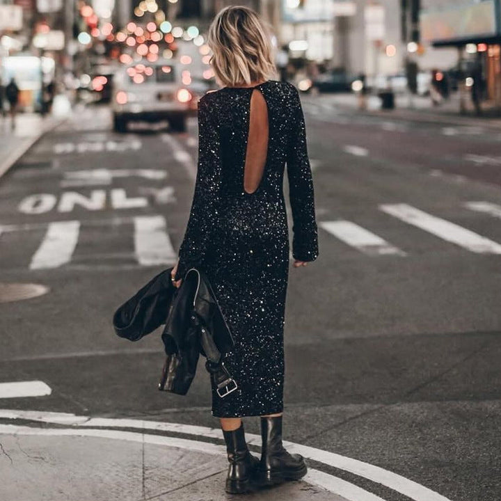 Damen Glitzerndes Midikleid mit elegantem Rundhalsausschnitt und figurschmeichelndem Schnitt W&W Mode