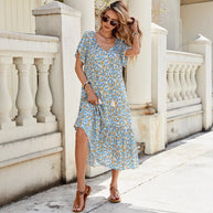 Damen romantisches Blumenkleid mit Taillengürtel und Rüschen WW