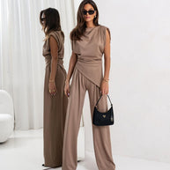 Damen eleganter Jumpsuit mit Drapé-Details und weitem Bein WW