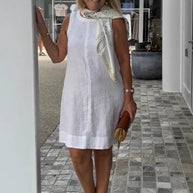 Damen Sommerkleid aus leichtem Leinenstoff mit modischem Halstuch WW