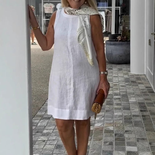 Damen Sommerkleid aus leichtem Leinenstoff mit modischem Halstuch WW