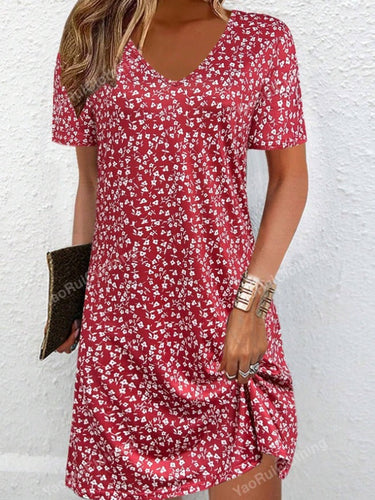 Damen Kurzarm Kleid mit floralem Design und bequemem Schnitt W&W Mode