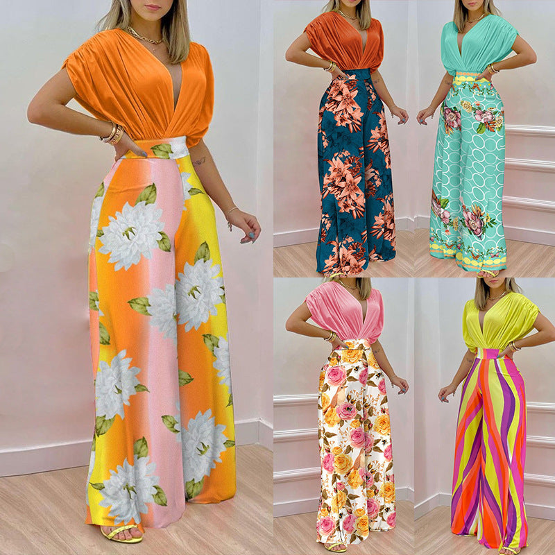 Damen Jumpsuit mit tiefem V-Ausschnitt und weitem Bein WW