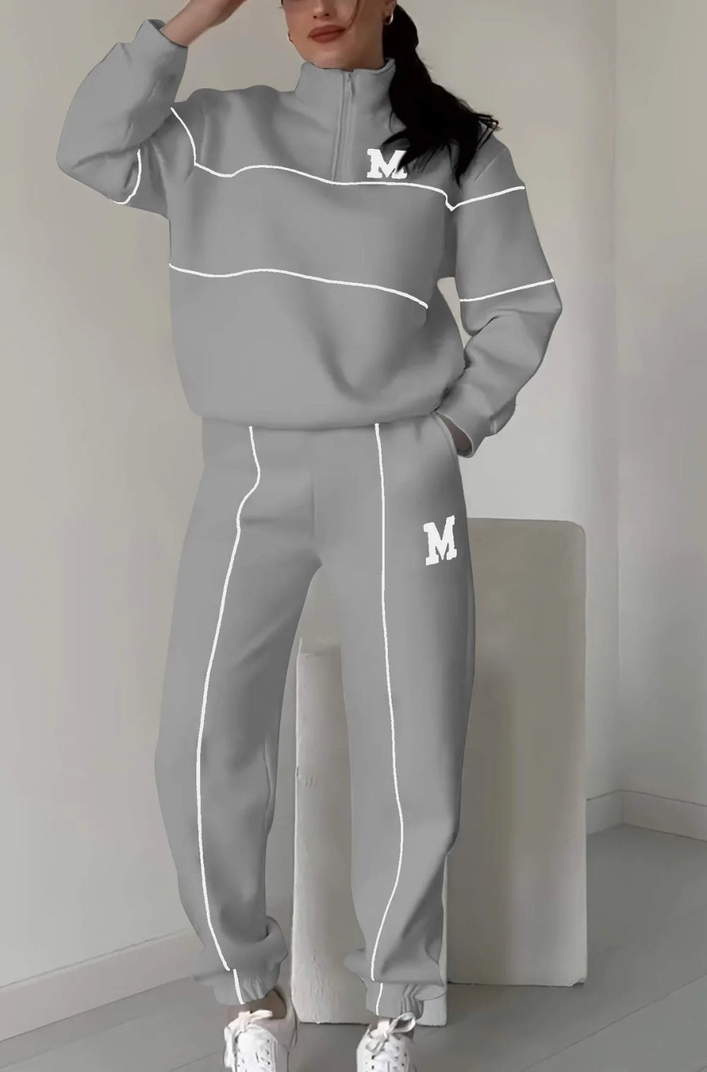 Damen sportliches Fleece-Anzugset mit Stehkragen und praktischen Taschen WW