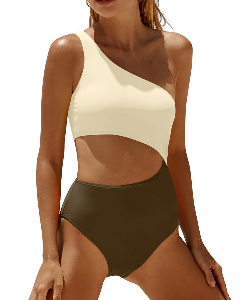 Femme Ein-Schulter Cut-Out Einteiler Badeanzug WW