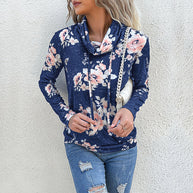 Damen Kapuzenpullover mit floralem Muster und modernem Rollkragen WW