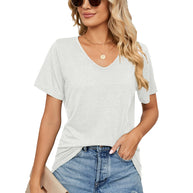 Damen lässiges V-Ausschnitt T-Shirt aus atmungsaktiver Baumwolle WW