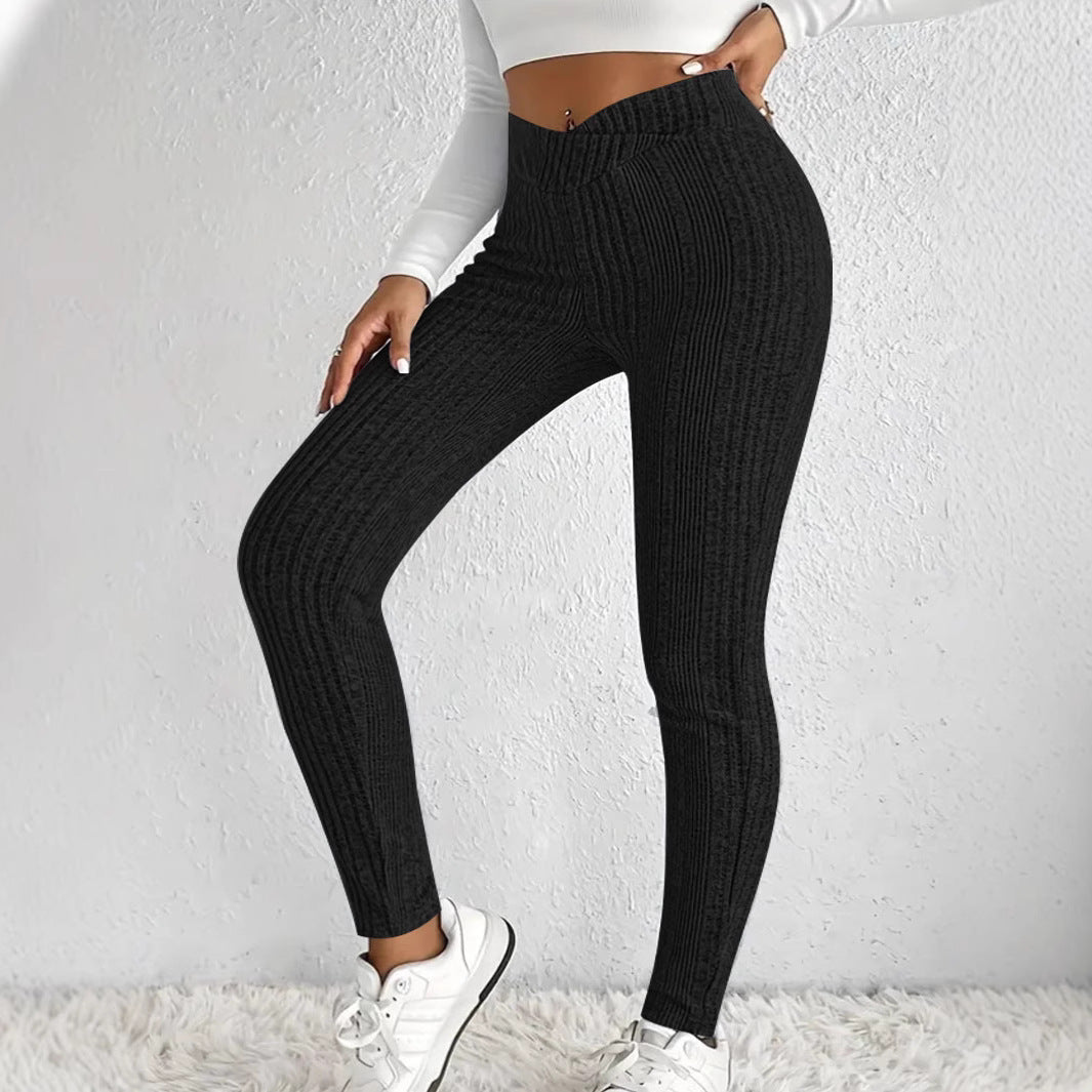 Damen enganliegende Rippleggings aus atmungsaktivem Stretchmaterial W&W Mode