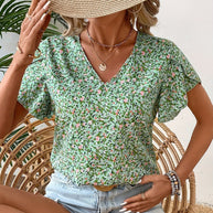 Damen V-Ausschnitt Bluse mit floralem Muster und Rüschendetails WW
