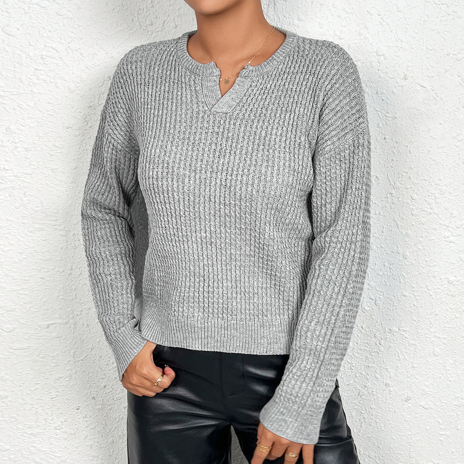 Damen Strickoberteil mit Henley-Ausschnitt und strukturiertem Muster WW