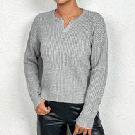 Damen Strickoberteil mit Henley-Ausschnitt und strukturiertem Muster WW