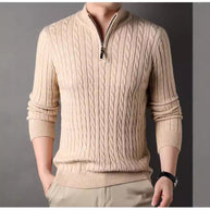 Herren Pullover mit Zipper und strukturiertem Zopfmuster WW