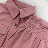 Damen Cord-Hosenanzug mit klassischem Kragen und elastischem Bund WW