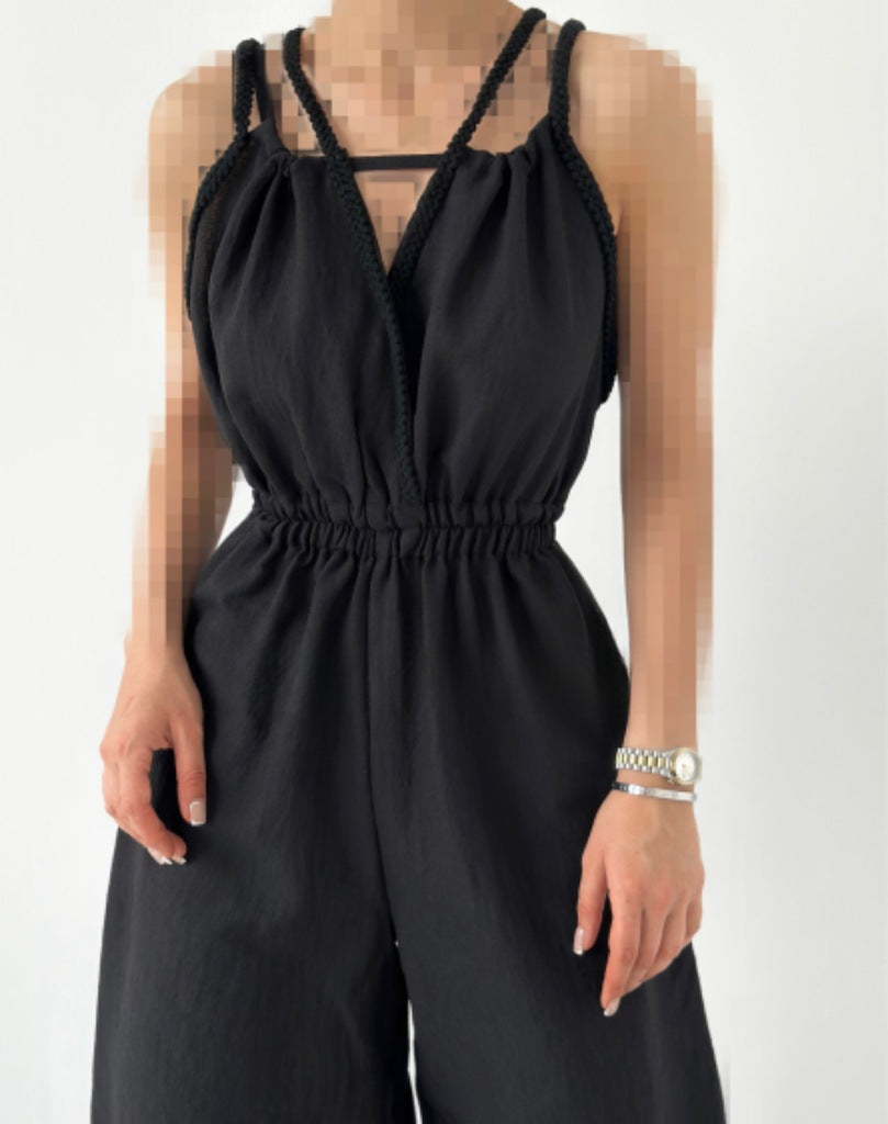 Damen lässiger Jumpsuit mit verstellbaren Trägern und elastischem Bund WW