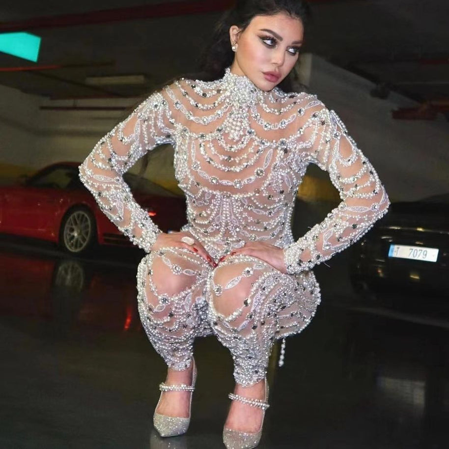 WW | Figurbetontes durchscheinendes Paillettenkleid Jumpsuit