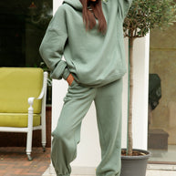Damen Bequemer Hoodie und Jogginghose-Set mit Kapuze und elastischem Bund WW
