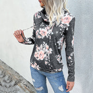 Damen Kapuzenpullover mit floralem Muster und modernem Rollkragen WW