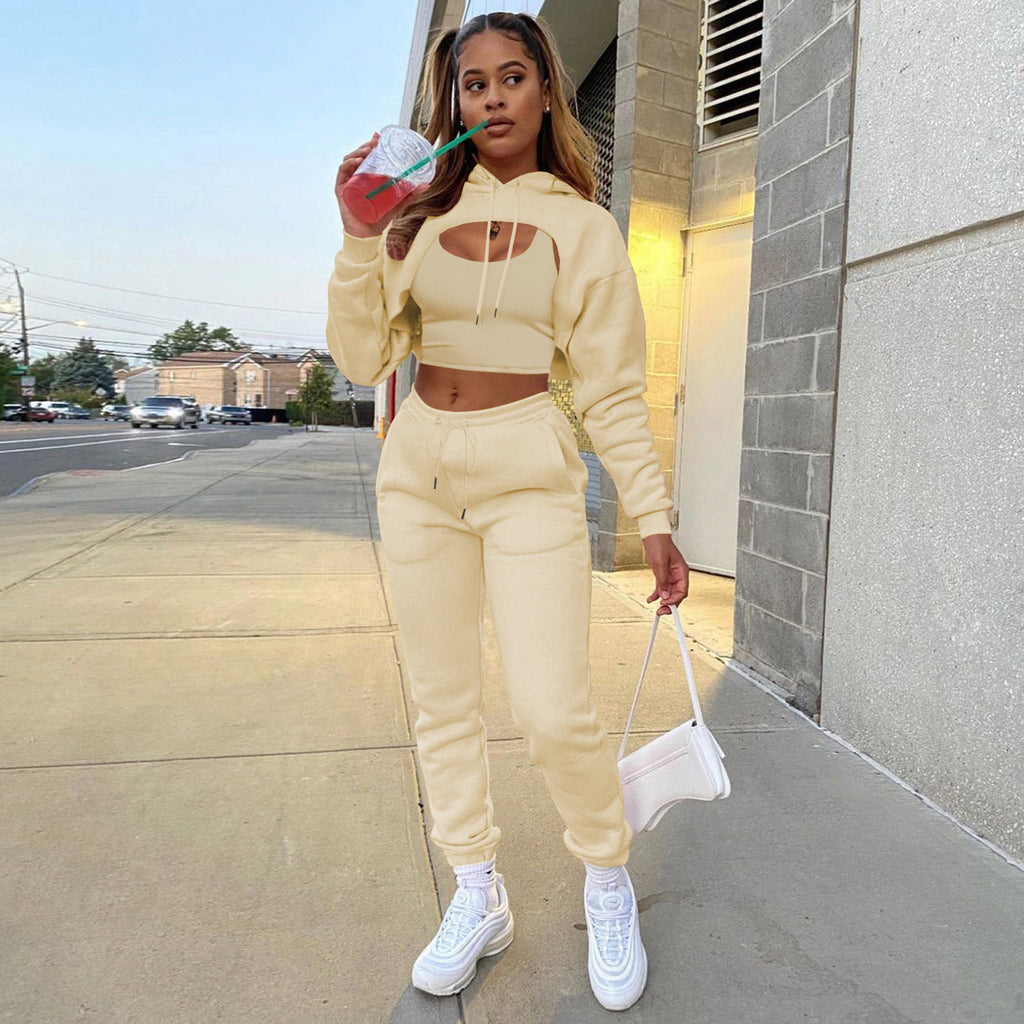 Damen Sportlicher Zweiteiler mit cropped Hoodie und bequemen Jogginghosen WW