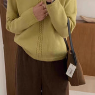 Damen Strickpullover mit V-Ausschnitt und Zopfmuster WW