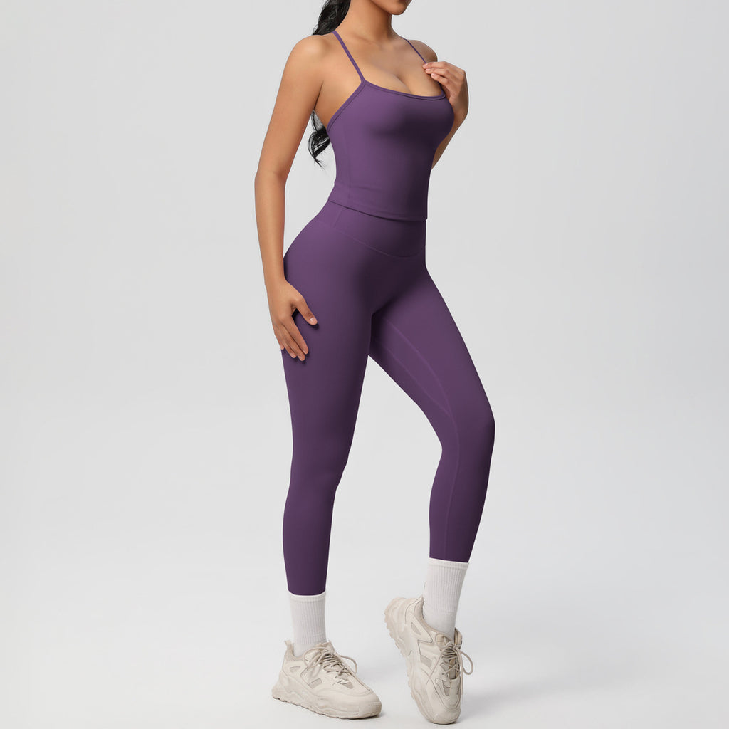 Damen Sportliches Kompressionsoberteil mit Trägern und passender Leggings WW