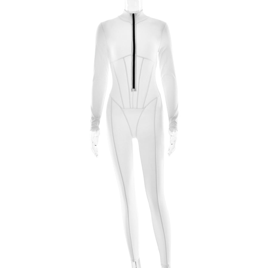 Damen Sportlicher Langarmanzug mit hochwertigem Reißverschluss und figurformendem Design W&W