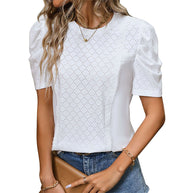 Damen elegante Bluse mit Spitzendetails und Puffärmeln WW