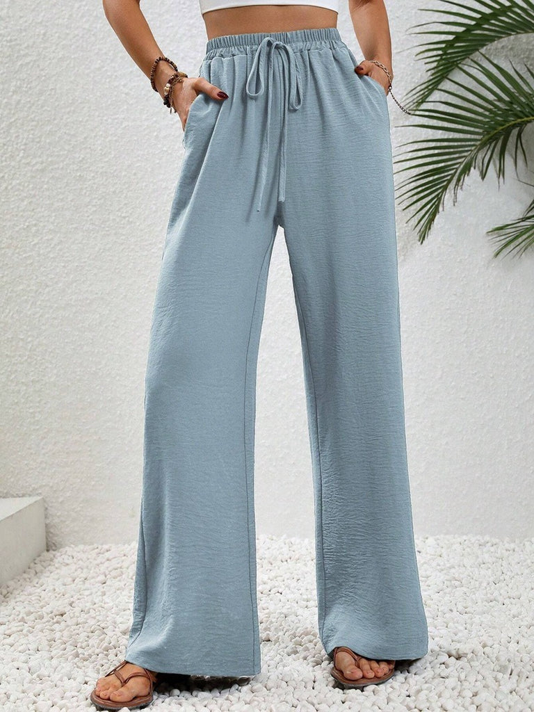Damen Weite Sommerhose mit elastischem Bund und Tasche WW