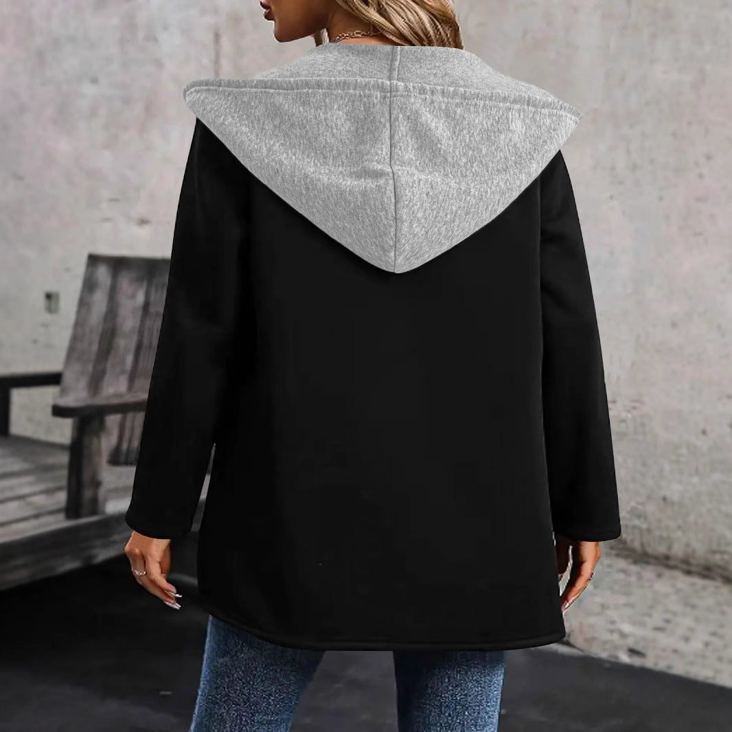 Damen lässige Langarmjacke mit Kapuze und praktischen Taschen W&W Mode