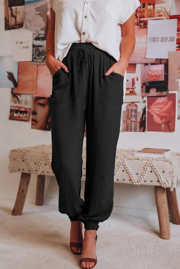 Damen bequeme Chino-Hosen mit elastischem Bund und praktischen Taschen