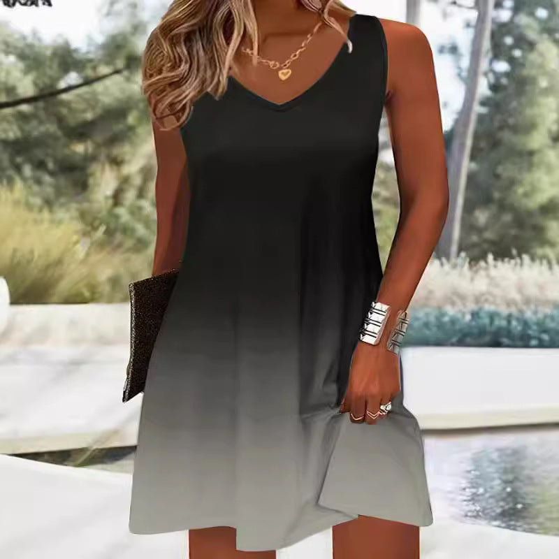 Damen Sommerliches V-Ausschnitt Kleid im modischen Ombre-Design WW