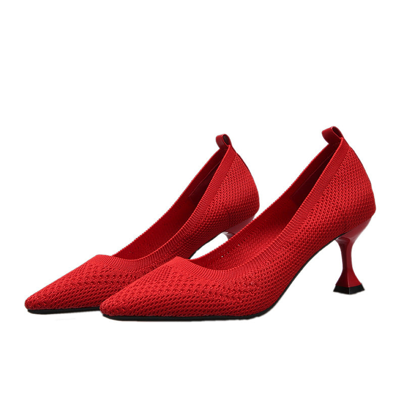 Damen elegante Pumps mit innovativem Strickdesign und hohem Absatz W&W