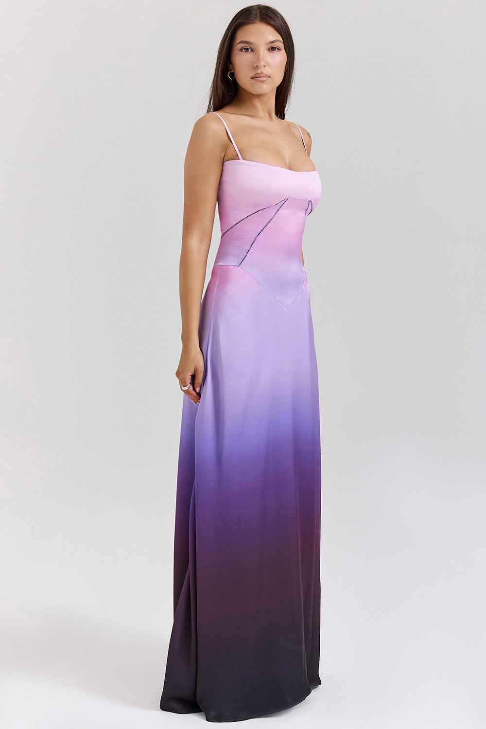 W&W Mode | Abendkleid Satin Glanz Spaghetti Träger Rückenfrei Schmaler Schnitt Elegantes Kleid