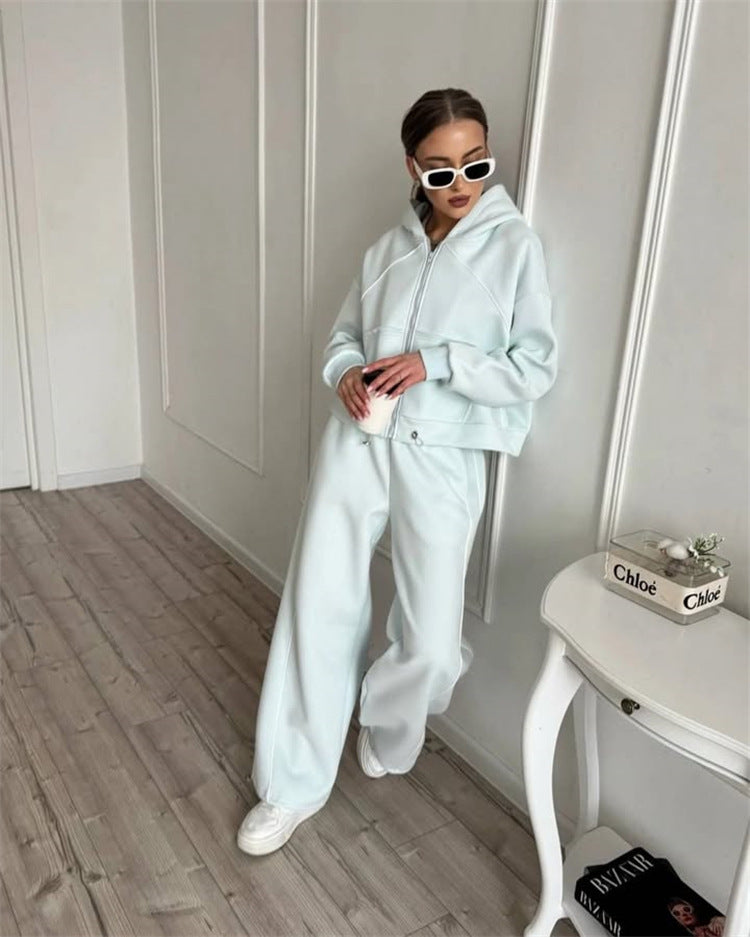 Damen sportliches Freizeitjacken- und Hosen-Set mit trendy Schnitt und elastischem Bund WW