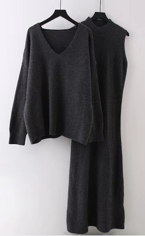 Damen Strickensemble mit weitem Schnitt und V-Ausschnitt WW