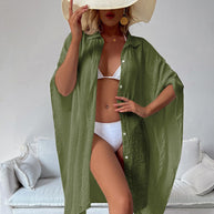 Damen Strandbluse im lässigen Schnitt mit Knopfverschluss und weitem Design WW