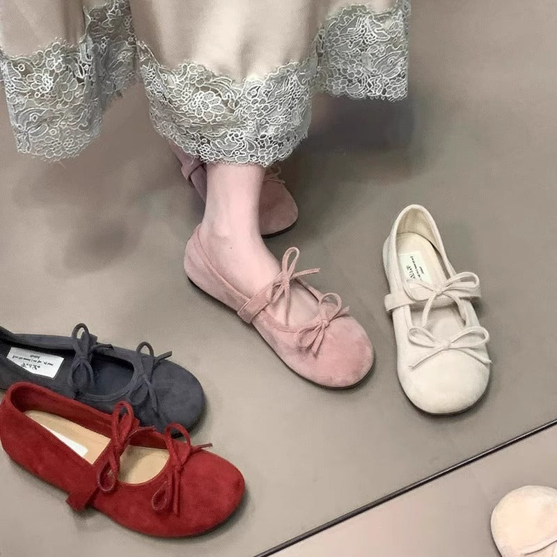 Damen Ballerinas aus weichem Wildleder mit zartem Schleifenverzierung WW