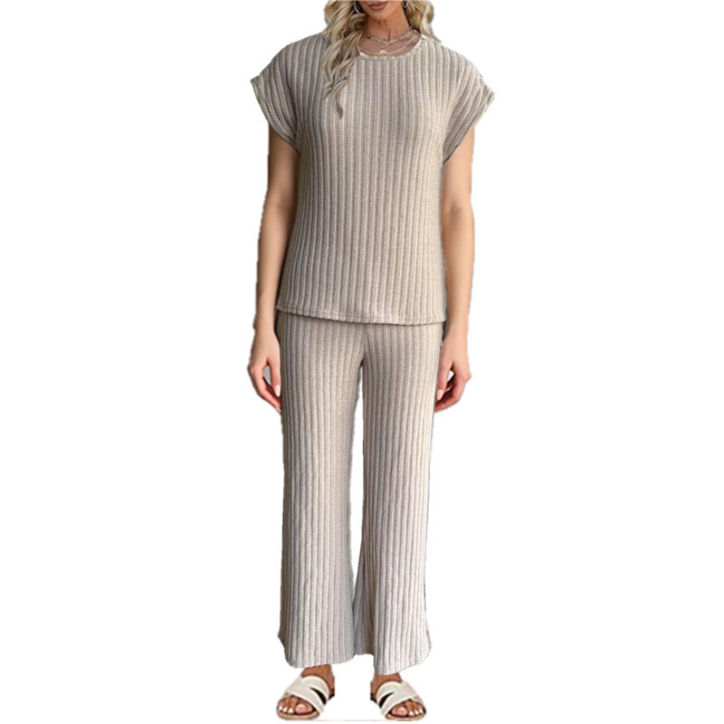 Damen Bequemes Strick-Loungewear-Set mit weiten Ärmeln und lockerer Passform WW