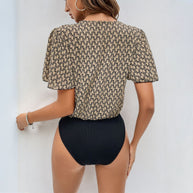 Damen Body mit modernen Puffärmeln und elegantem V-Ausschnitt WW