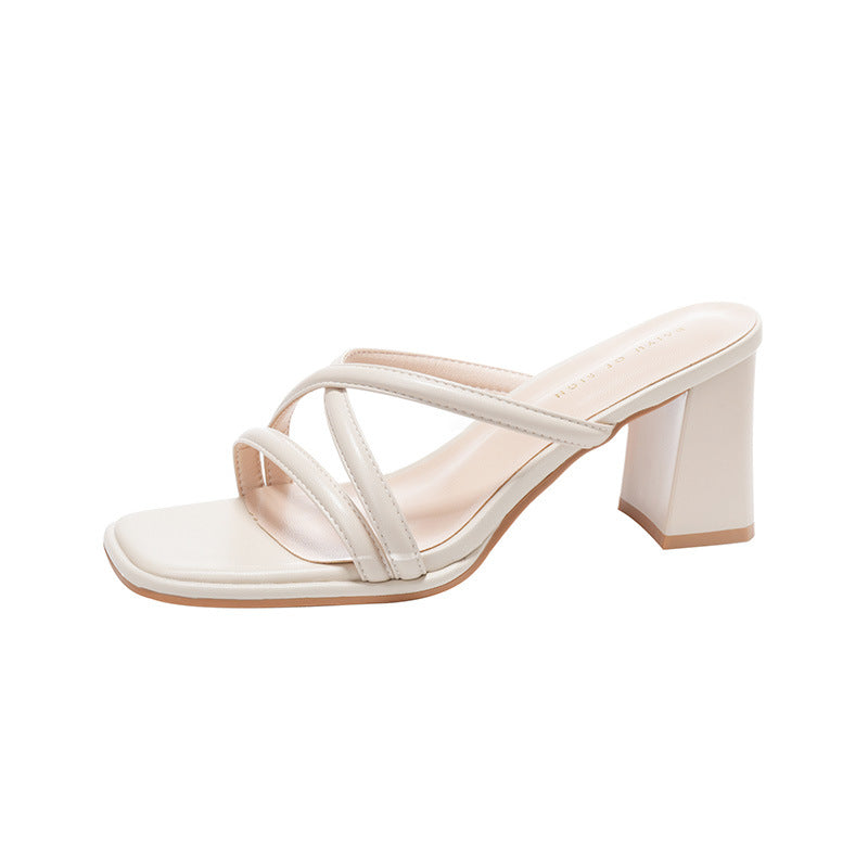 Damen Quadratzehen Chunky Heel Slide Sandalen WW