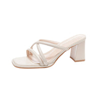 Damen Quadratzehen Chunky Heel Slide Sandalen WW