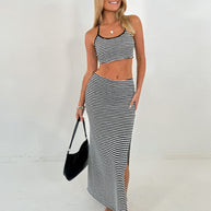 Damen Crop-Top und Maxi-Rock Set mit modischem Streifenmuster WW