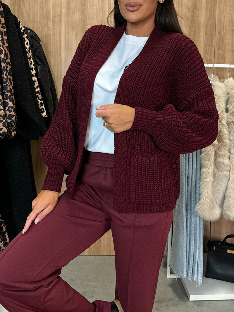 Damen Strickjacke mit strukturierter Oberfläche und voluminösen Ärmeln WW