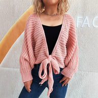 Damen Strickjacke mit verspieltem Bindegürtel und voluminösen Ärmeln WW